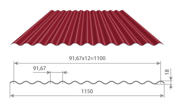 Профнастил МП18 х 1100 - B (PURETAN-20-RR23-0.5) в Дубне