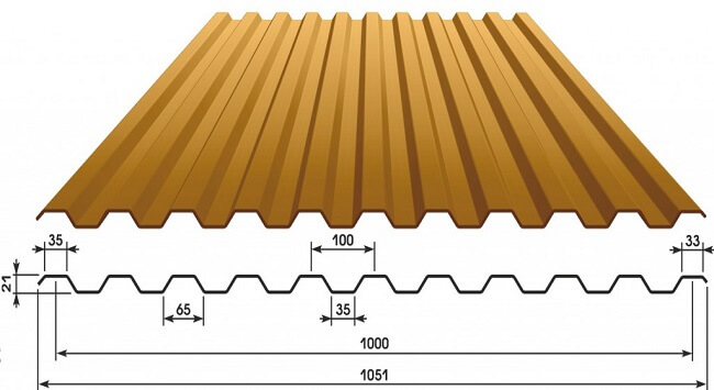 Профнастил С21 х 1000 - A (ECOSTEEL_T_Д-01-ЗолотойДуб-0.5) в Дубне